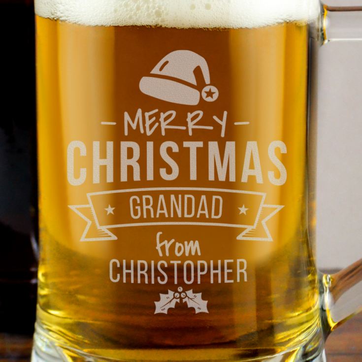 Personalised Merry Christmas Glass Stern Tankard product image