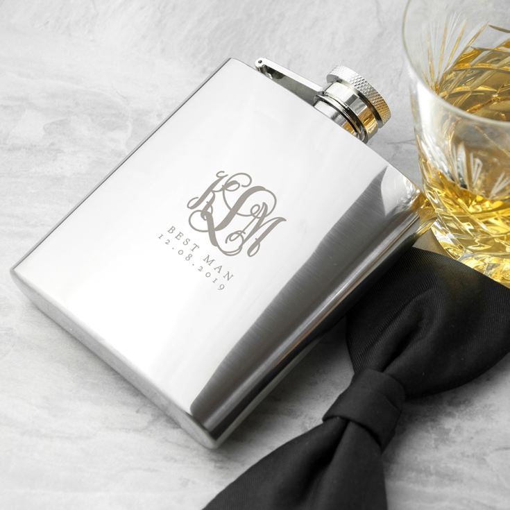 Monogrammed 6oz Hip Flask for Best Man product image