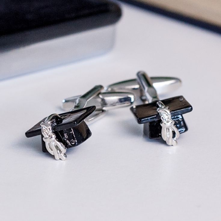 Graduation Mortar Board Hat Cufflinks In Personalised Chrome Box product image