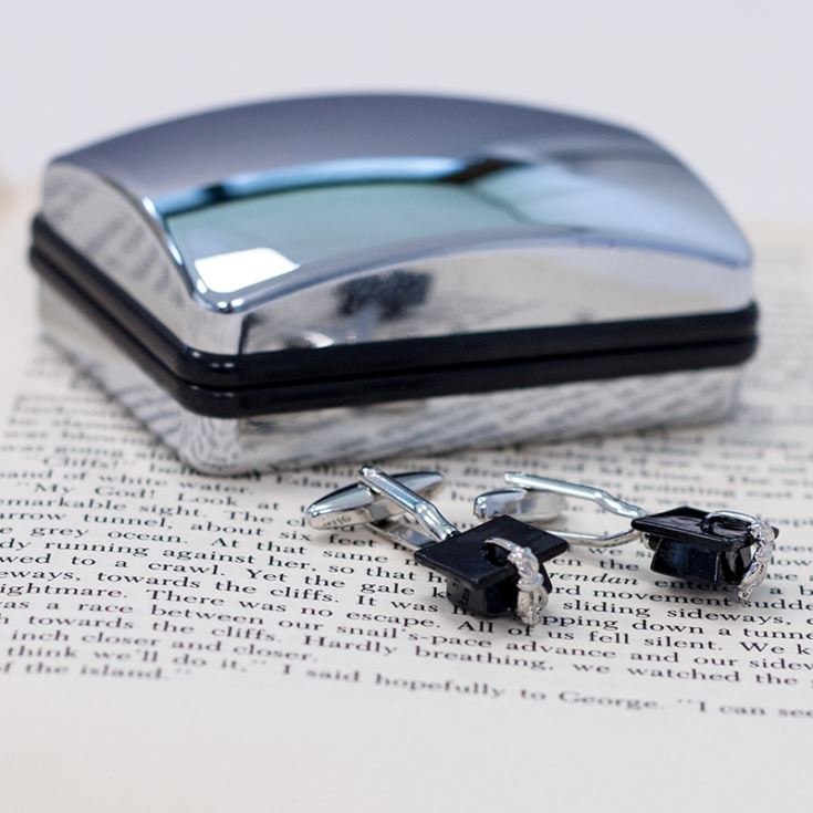 Graduation Mortar Board Hat Cufflinks In Personalised Chrome Box product image