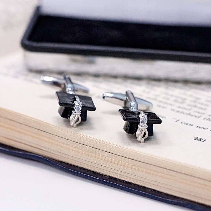 Graduation Mortar Board Hat Cufflinks In Personalised Chrome Box product image