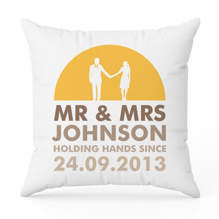 Personalised Mr and Mrs Holding Hands Cushion product image