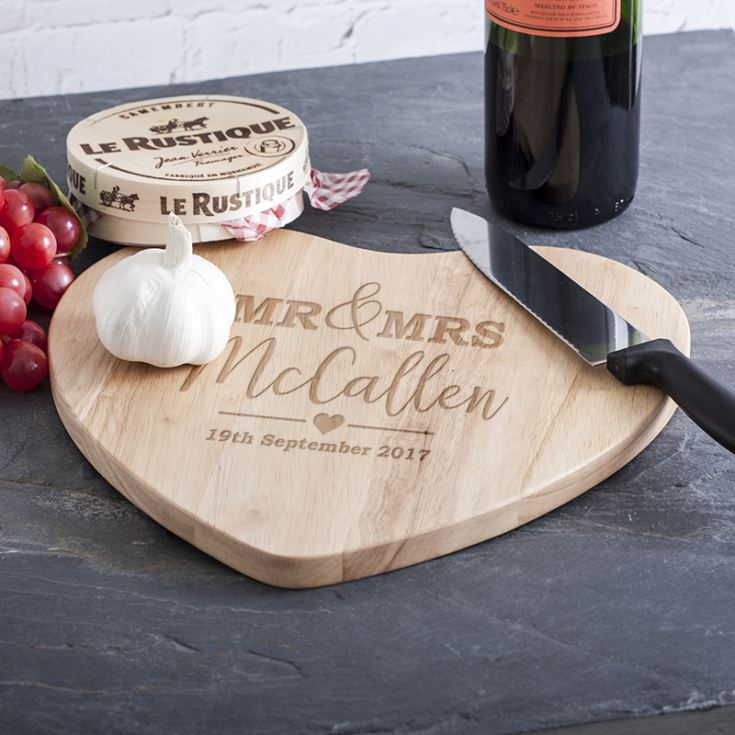 Personalised Mr & Mrs Wooden Heart Chopping Board product image