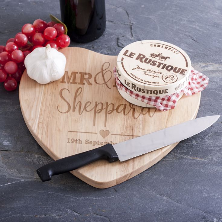 Personalised Mr & Mrs Wooden Heart Chopping Board product image