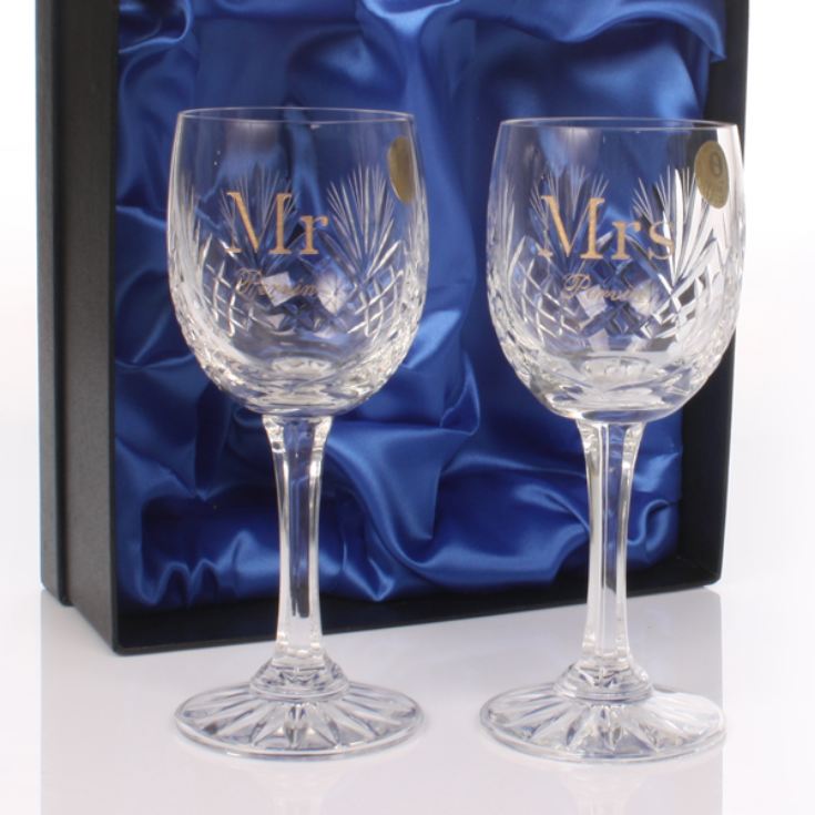 Personalised Mr & Mrs Cut Crystal Wine Glasses product image