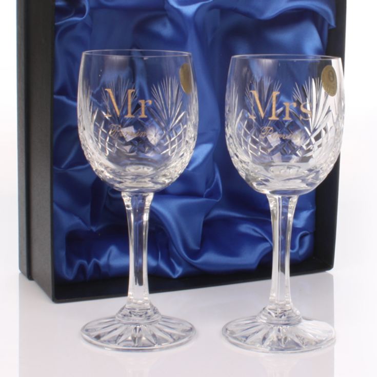 Personalised Mr & Mrs Cut Crystal Wine Glasses The Gift Experience