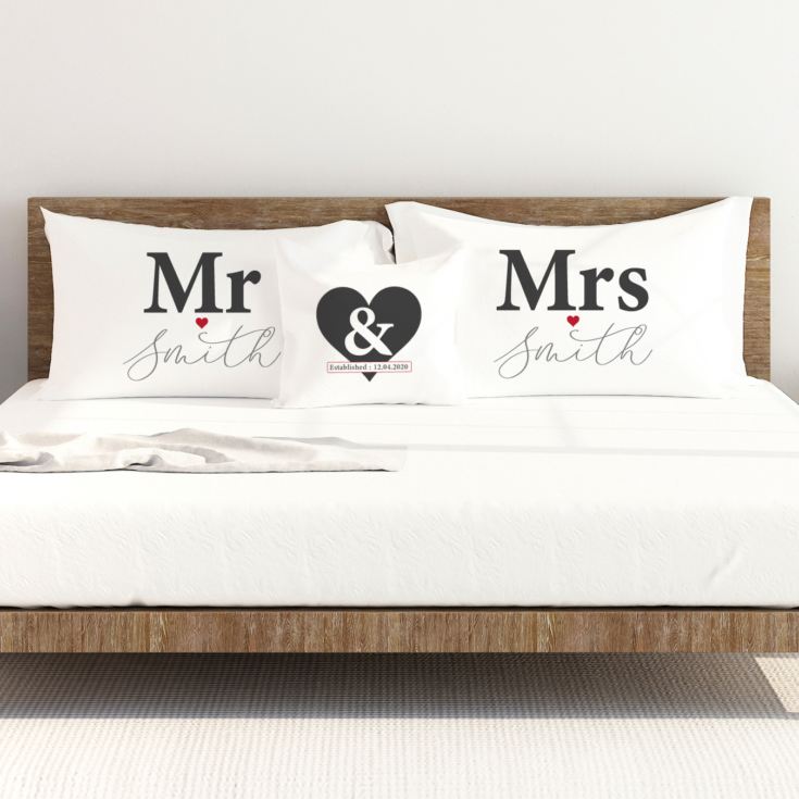 Personalised Mr & Mrs Pillowcase & Cushion Set product image