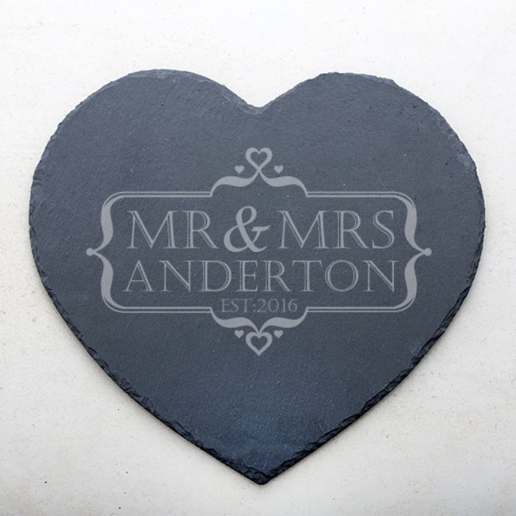 Personalised Mr & Mrs Heart Slate Cheese Board product image