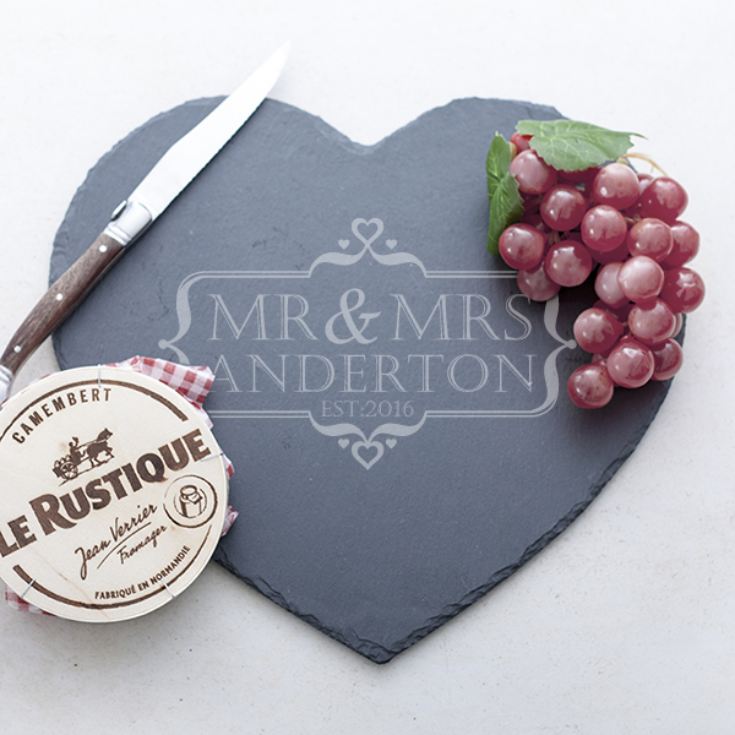 Personalised Mr & Mrs Heart Slate Cheese Board product image