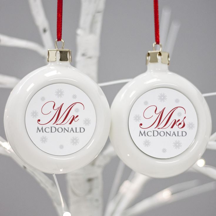 Mr & Mrs Twin Set Of Personalised Christmas Baubles product image