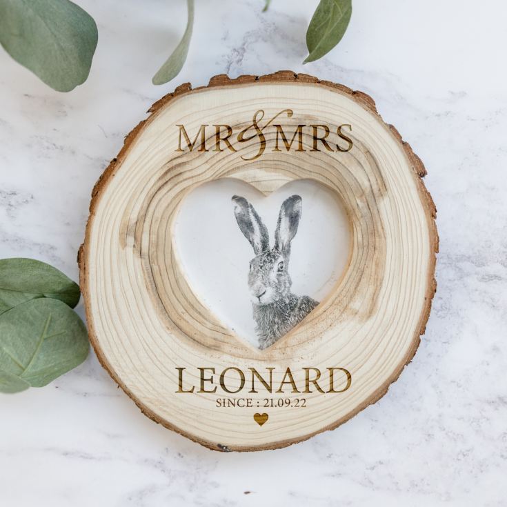Personalised Mr & Mrs Wood Slice Hanging Photo Frame product image