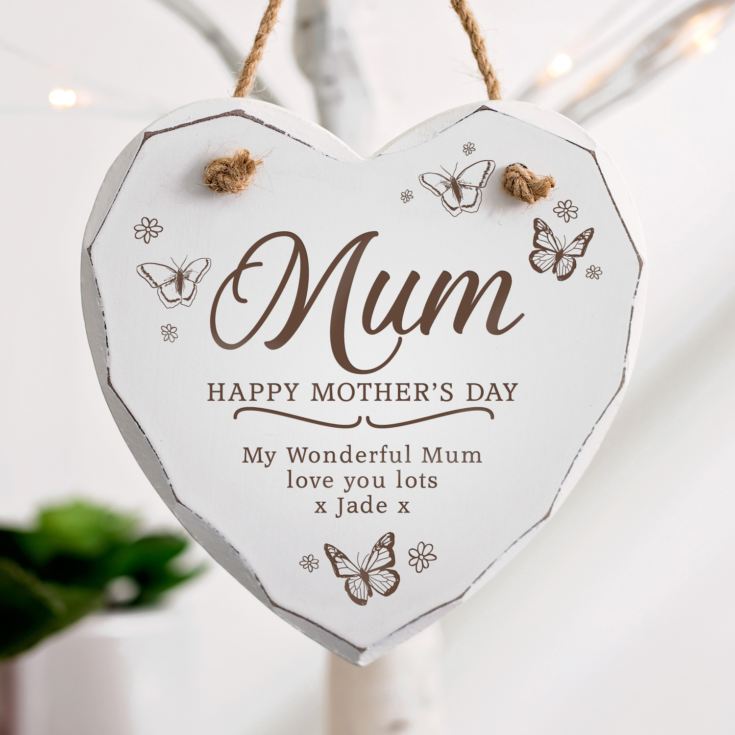 Personalised Mother's Day Wooden Hanging Heart - Butterflies product image
