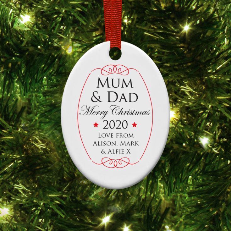 Personalised Mum & Dad Oval Hanging Christmas Ornament product image