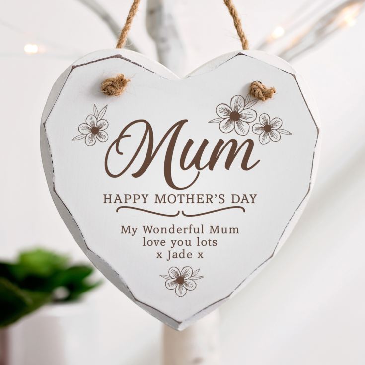 Personalised Mother's Day Wooden Hanging Heart - Flowers product image