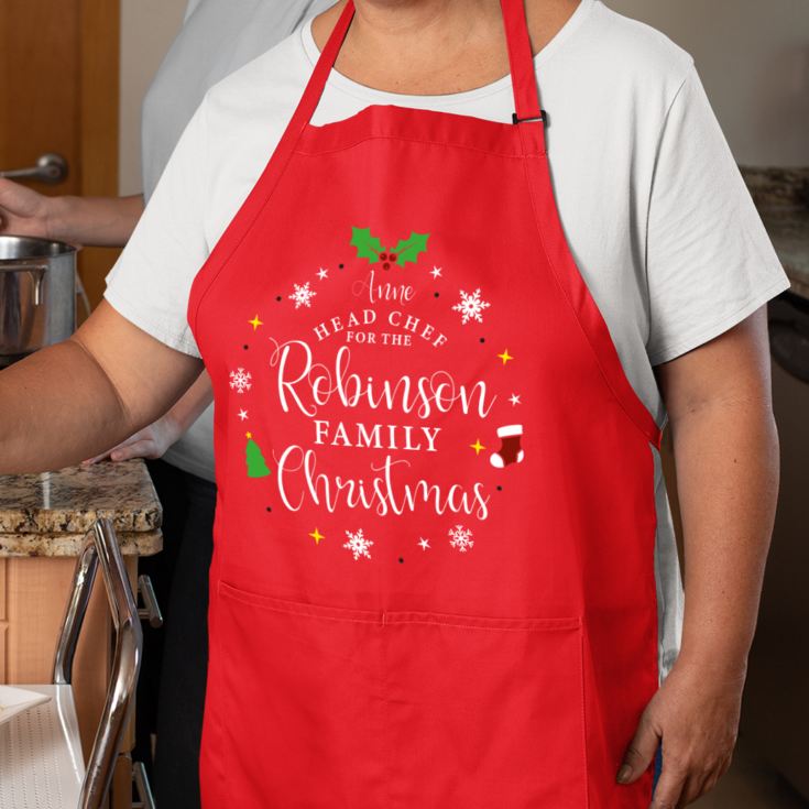 Personalised Family Christmas Red Apron product image