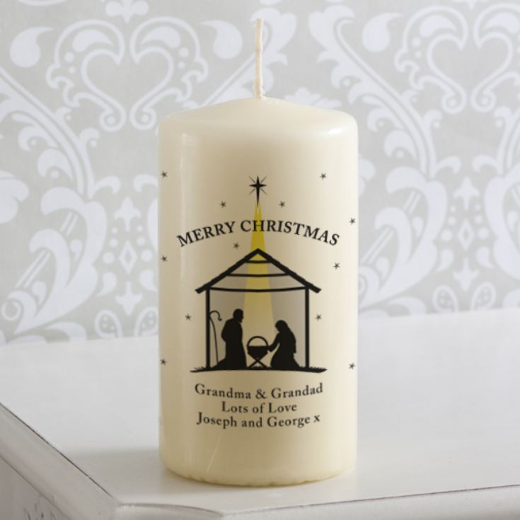 Personalised Nativity Scene Christmas Candle product image
