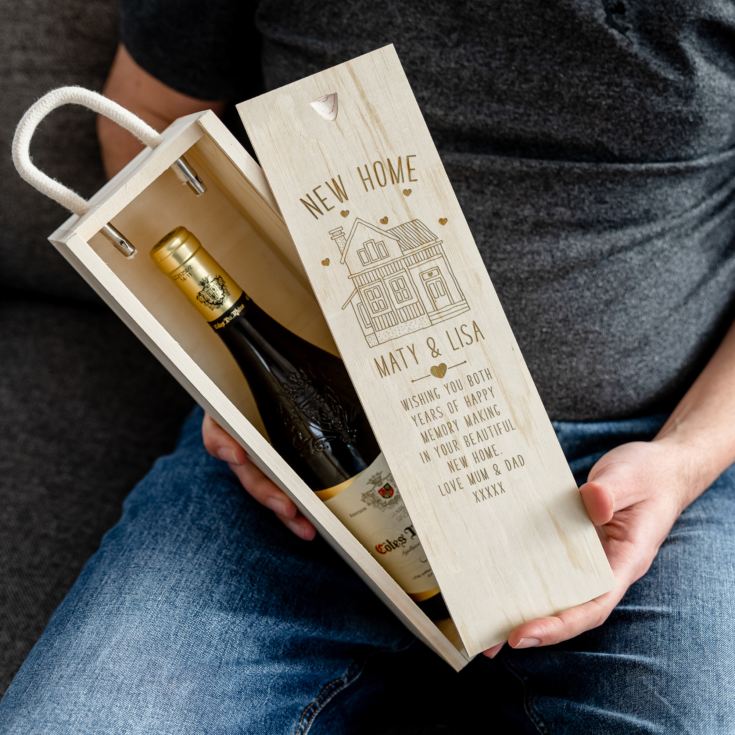 Personalised New Home Wooden Wine Box The Gift Experience
