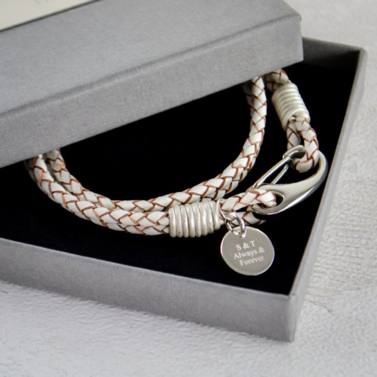Personalised White Leather Braided Bracelet product image