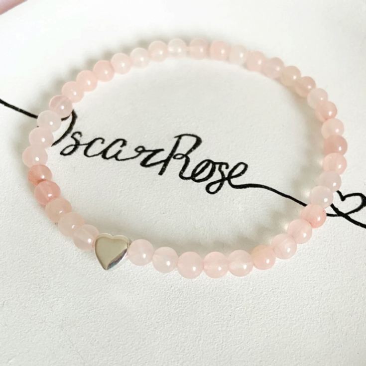 Handmade Beaded Rose Quartz and Sterling Silver Heart Bracelet product image