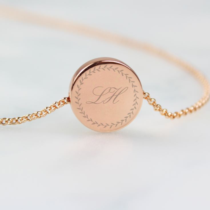 Personalised Wreath Initials Rose Gold Tone Disc Necklace product image