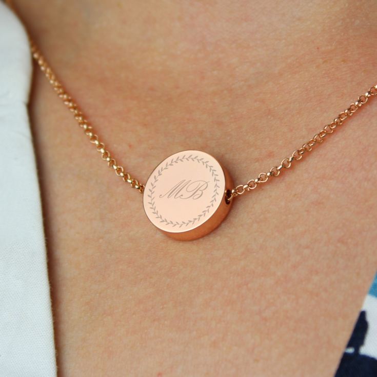 Personalised Wreath Initials Rose Gold Tone Disc Necklace product image