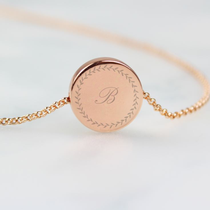 Personalised Wreath Initials Rose Gold Tone Disc Necklace product image