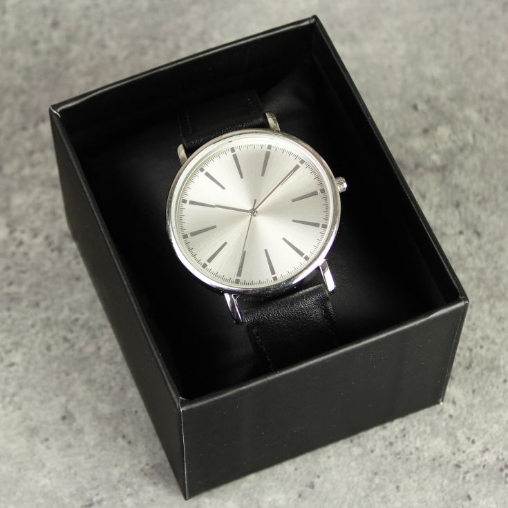 Personalised Silver with Black Leather Strap Watch product image