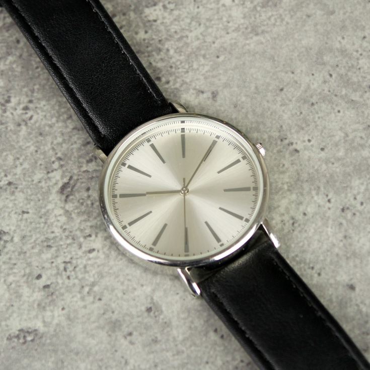 Personalised Silver with Black Leather Strap Watch product image