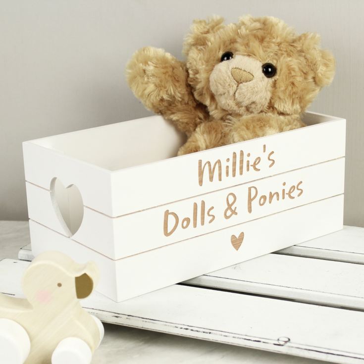 Personalised Free Text Heart White Wooden Crate product image