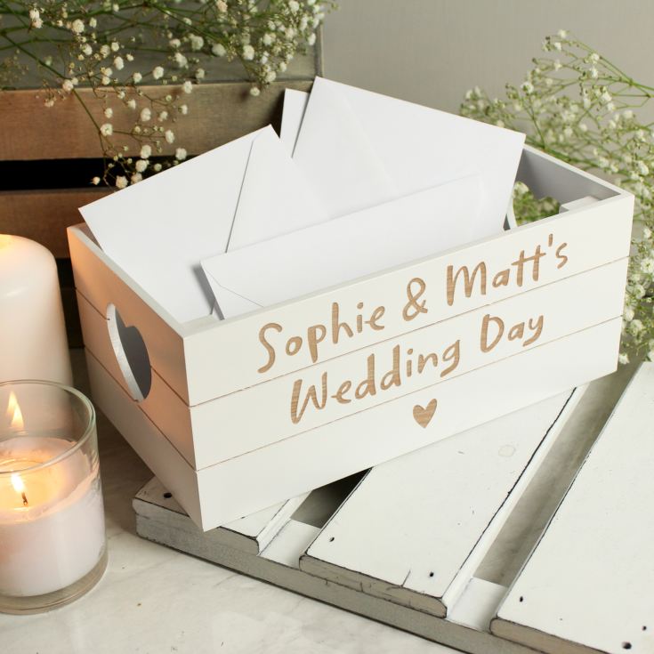 Personalised Free Text Heart White Wooden Crate product image