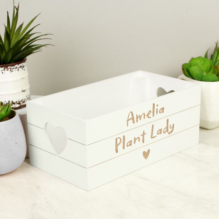 Personalised Free Text Heart White Wooden Crate product image