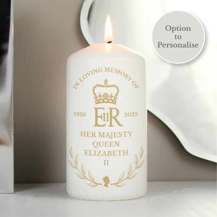 Personalised Queens Commemorative Wreath Pillar Candle product image