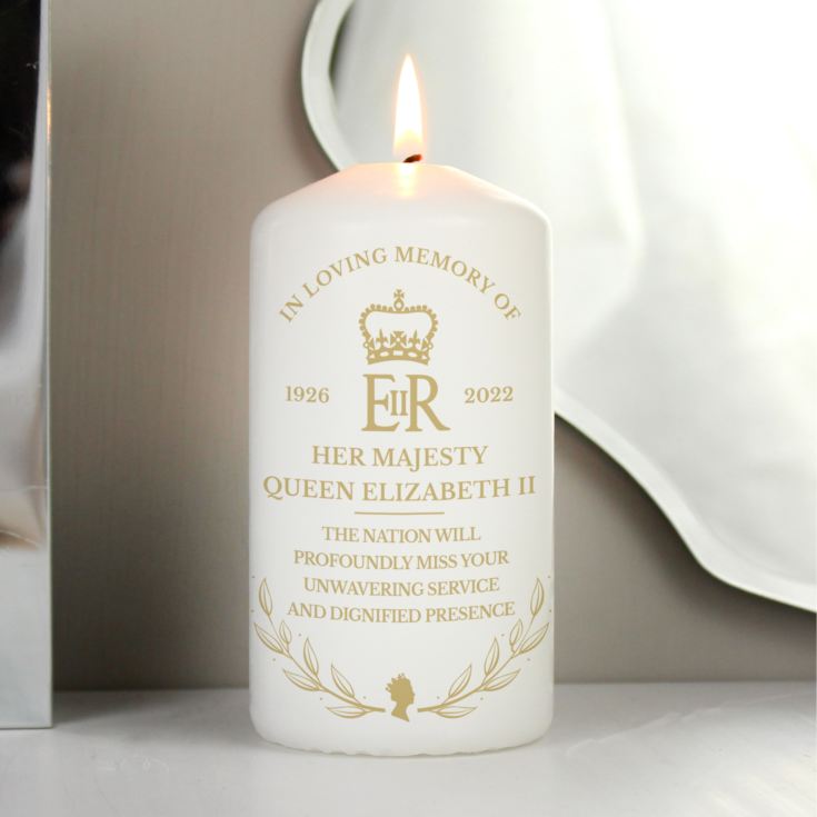 Personalised Queens Commemorative Wreath Pillar Candle product image
