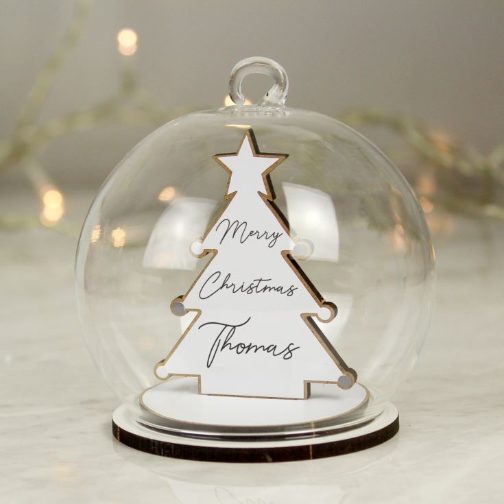 Personalised Wooden Christmas Tree Glass Bauble product image