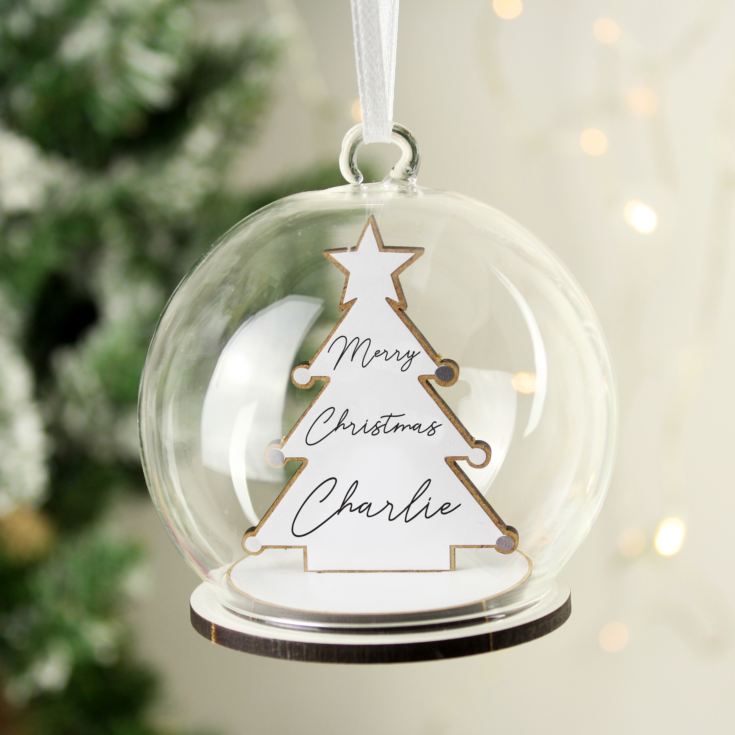 Personalised Wooden Christmas Tree Glass Bauble product image