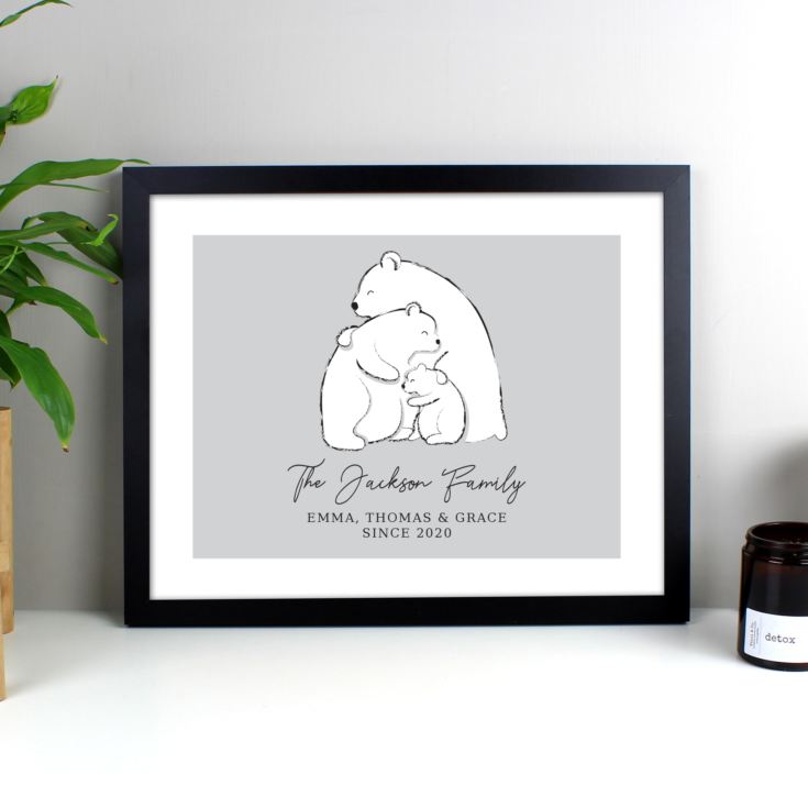 Personalised Polar Bear Family Black Framed Print product image