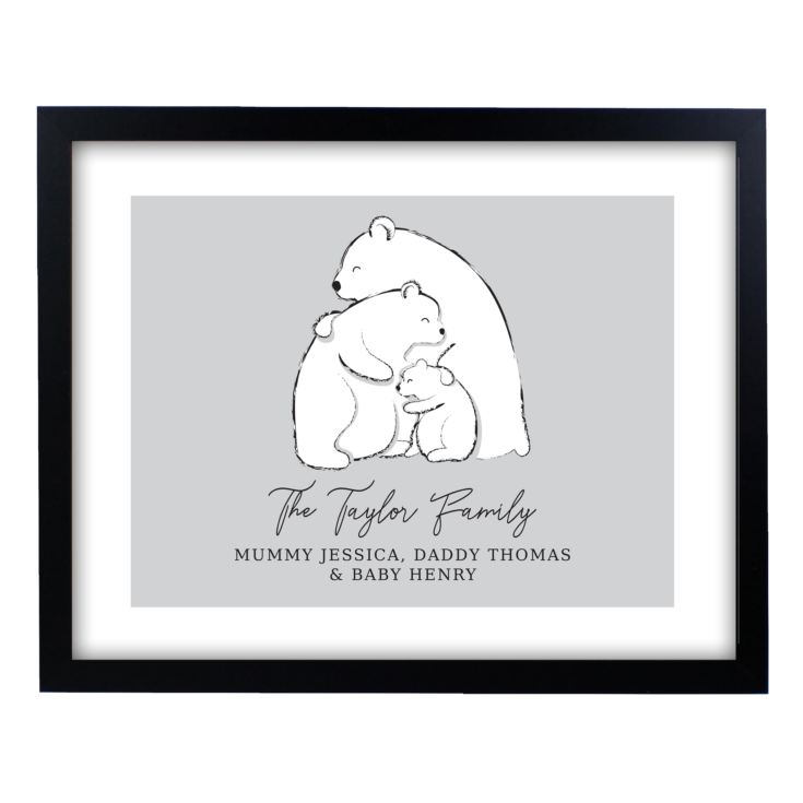Personalised Polar Bear Family Black Framed Print product image