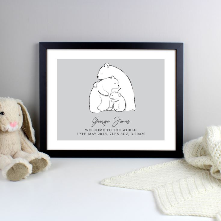 Personalised Polar Bear Family Black Framed Print product image