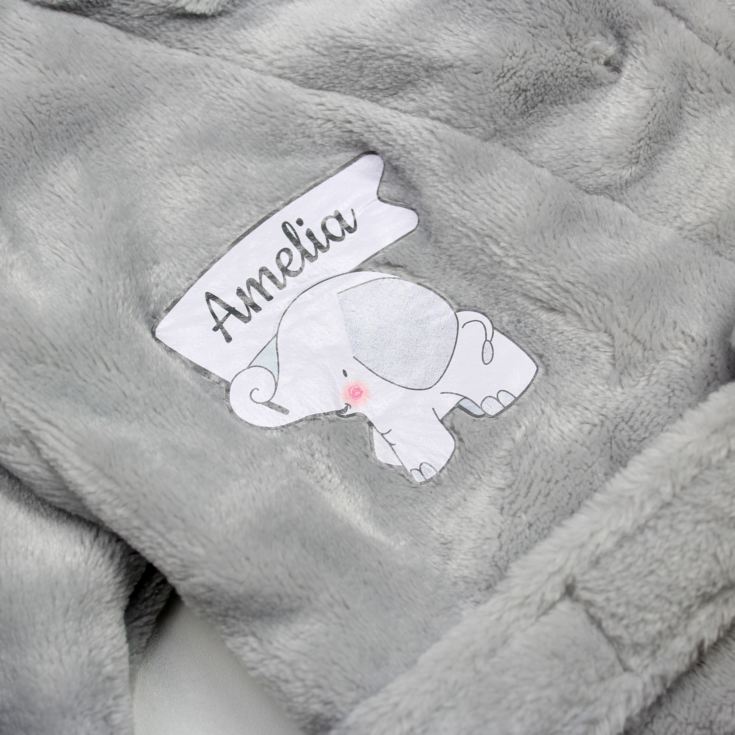 Personalised Elephant 0-6 Months Grey Hooded Baby Dressing Gown product image