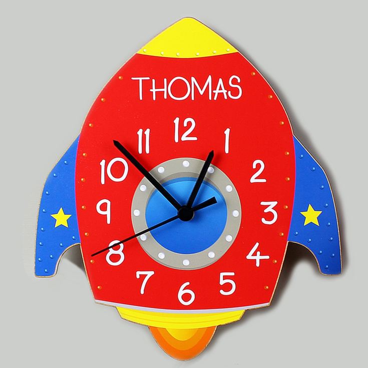 Personalised Space Rocket Shape Wooden Clock product image