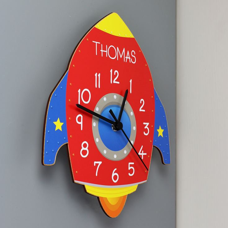 Personalised Space Rocket Shape Wooden Clock product image