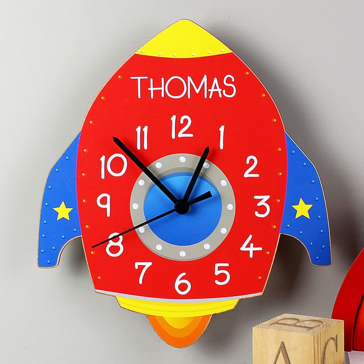 Personalised Space Rocket Shape Wooden Clock product image