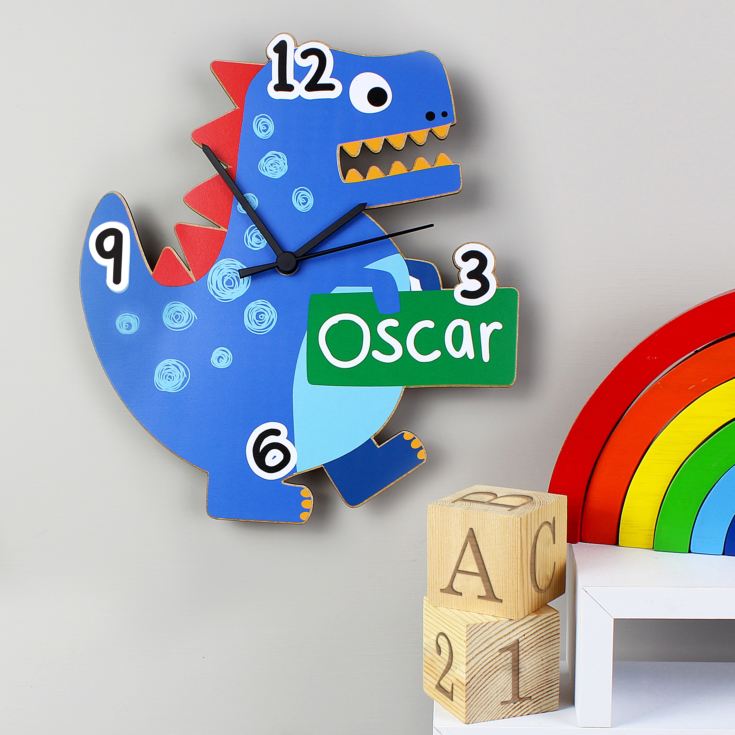 Personalised Dinosaur Shape Wooden Clock product image