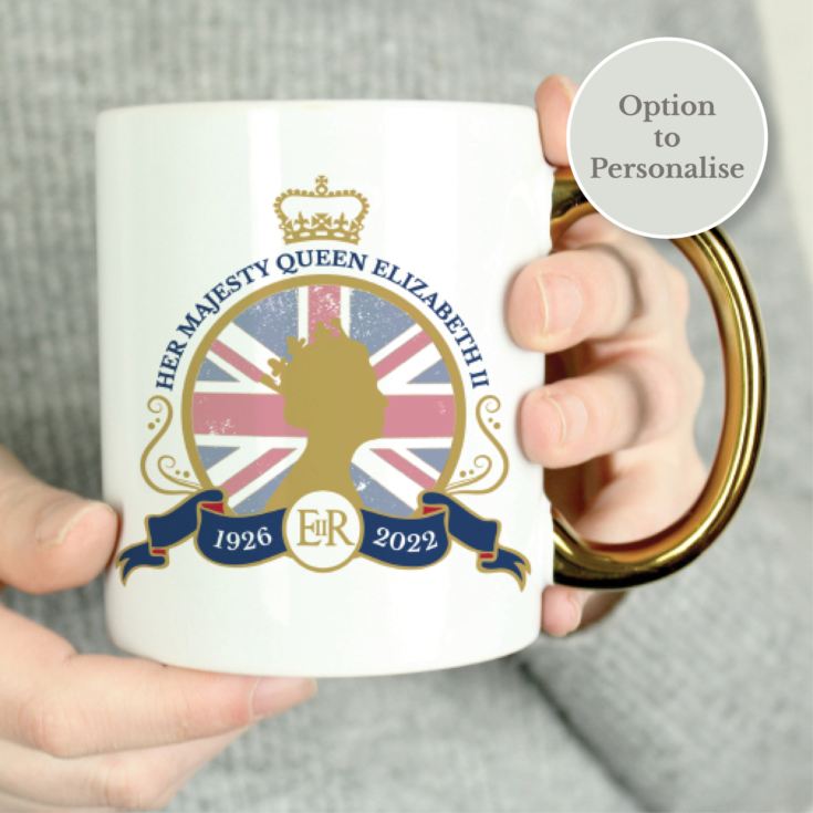 Personalised Queens Commemorative Union Jack Gold Handle Mug product image