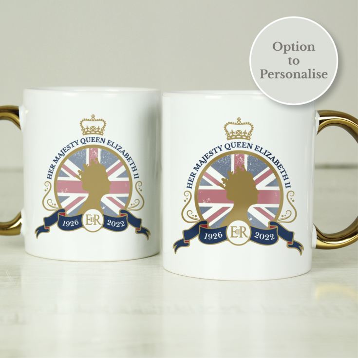 Personalised Queens Commemorative Union Jack Gold Handle Mug product image