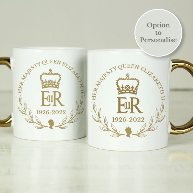 Personalised Queens Commemorative Wreath Gold Handle Mug product image