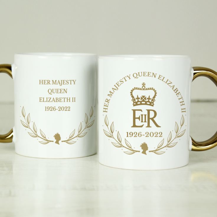 Personalised Queens Commemorative Wreath Gold Handle Mug product image