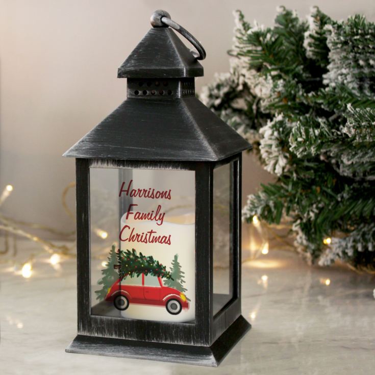 Personalised 'Driving Home For Christmas' Rustic Black Lantern product image