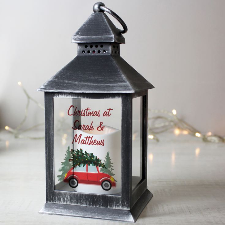Personalised 'Driving Home For Christmas' Rustic Black Lantern product image