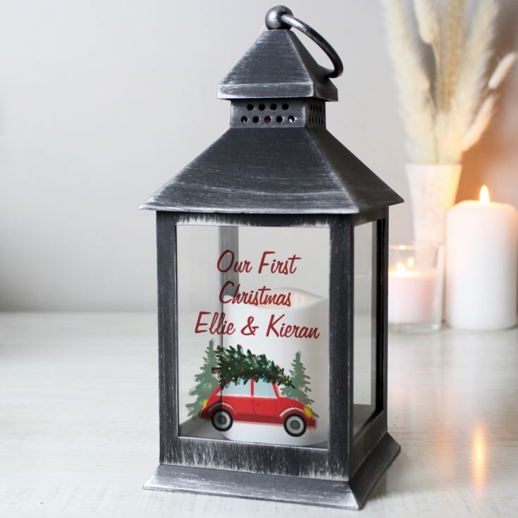 Personalised 'Driving Home For Christmas' Rustic Black Lantern product image